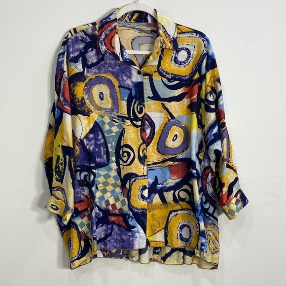 3Potatoe Button Down Top Geometric Women's M/L - Picture 1 of 10
